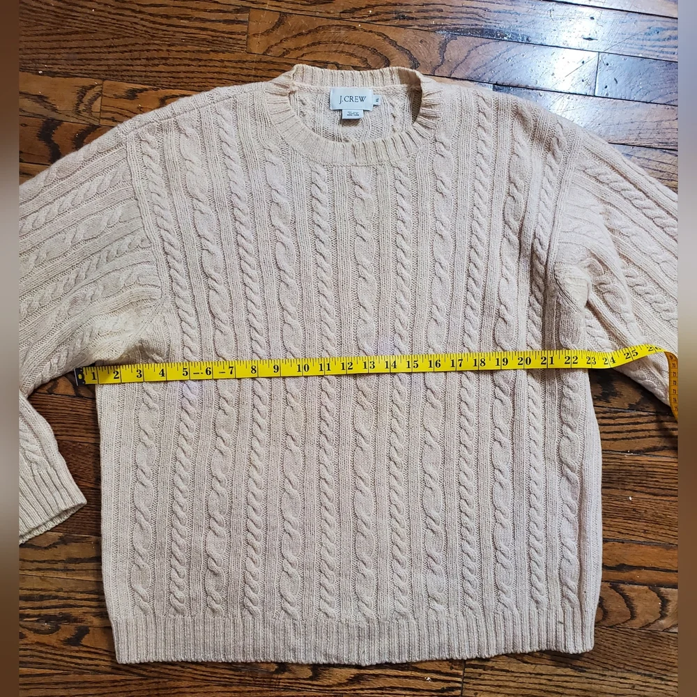 J. Crew Women's Cream Relaxed Cable Knit Sweater 100% Wool Size XL